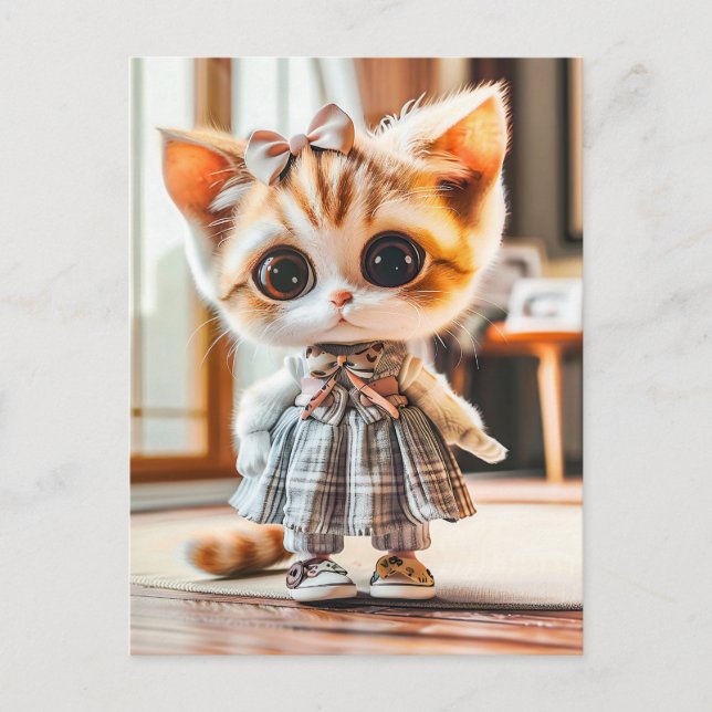 Postal Festiva Gatito vestido con estampado en interiores (Anverso)