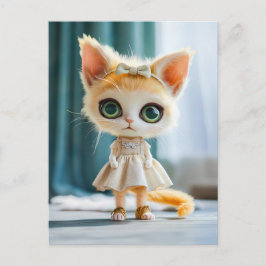 Postal Festiva Gatito vestido de blanco en interiores