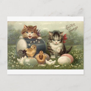 Postal Festiva Gatitos retros Pascua de los gatos del arte del