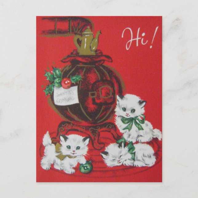 Postal Festiva Gatitos Vintage White Navidades (Anverso)