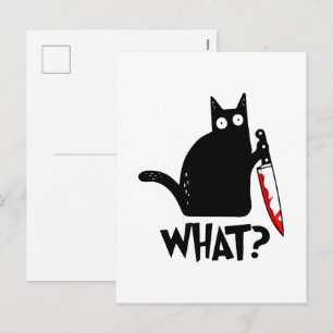 Postal Festiva Gato Asesino Con Cuchillo