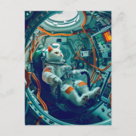 Postal Festiva Gato Astronauta en Misión a Través de la Gala Inte
