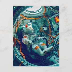 Postal Festiva Gato Astronauta en Misión a Través de la Gala Inte