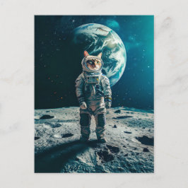 Postal Festiva Gato atigrado en la luna con la Tierra detrás