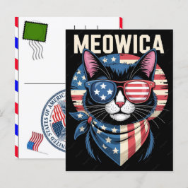 Postal Festiva Gato Atigrado Pata Felino EE. UU. Día de la Indepe