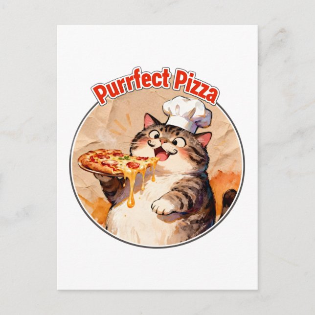 Postal Festiva Gato Chef Feliz con Pizza (Anverso)
