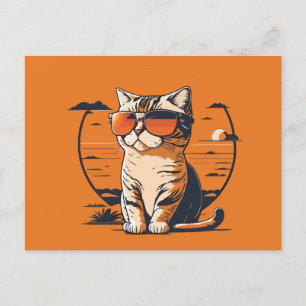 Postal Festiva Gato con gafas de sol al atardecer