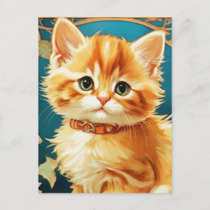 Postal Festiva Gato de Alphonse Mucha Art Nouveau