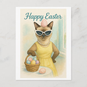 Postal Festiva Gato de Brunch de Pascua en vestido de limón 