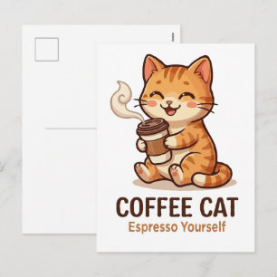 Postal Festiva Gato de Café Exprésate Gatito Lindo