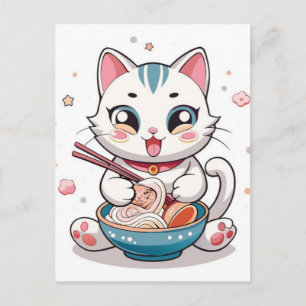 Postal Festiva Gato de dibujos animados adorable sentado en un ta