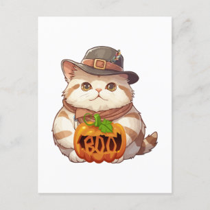 Postal Festiva Gato de Halloween adorable con calabaza de bofetad