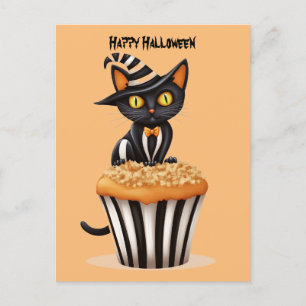 Postal Festiva Gato de Halloween con muffin