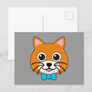 Postal Festiva Gato de jengibre feliz lindo con papillón