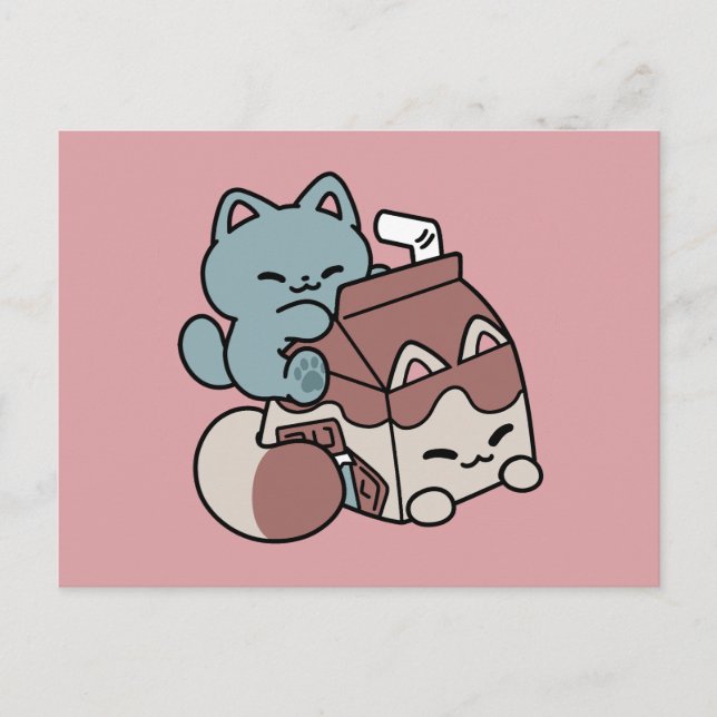 Postal Festiva Gato de Leche Chocolate Kawaii – Bebida Acogedora  (Anverso)