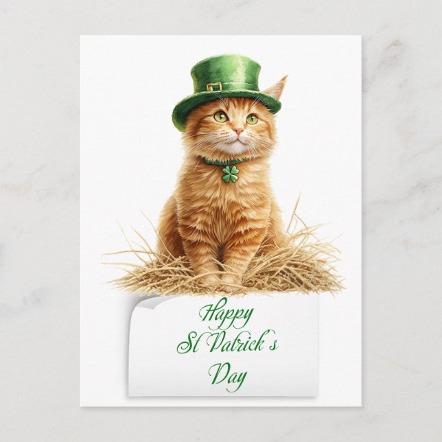 Postal Festiva Gato de Naranja irlandés en el Día de San Patrick (Anverso)