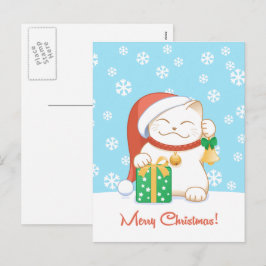 Postal Festiva Gato de Navidades blancos en un Gorra rojo