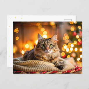 Postal Festiva Gato de Navidades de corte