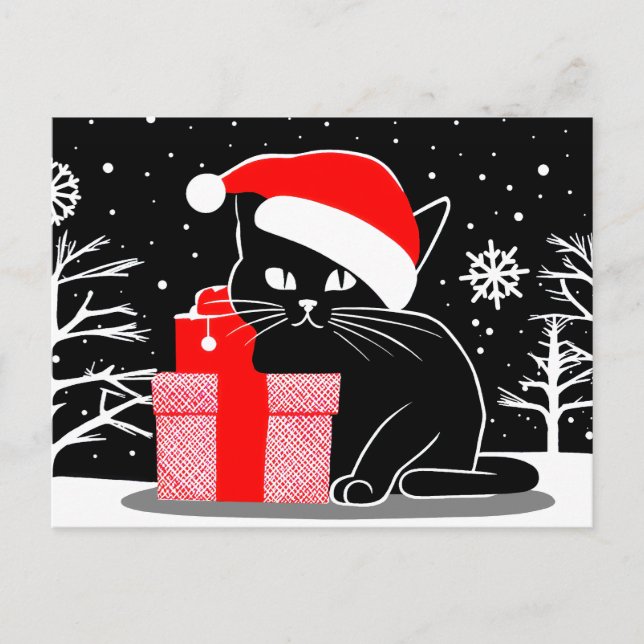 Postal Festiva Gato de Navidades negros (Anverso)