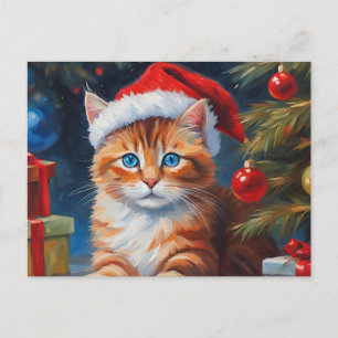 Postal Festiva Gato de Navidades, ornamentos