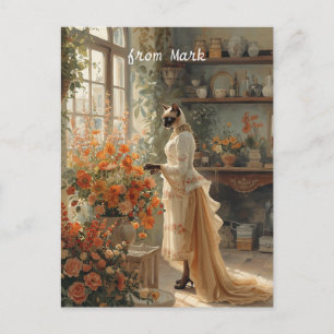 Postal Festiva Gato de otoño con flores - Acción de Gracias de ot