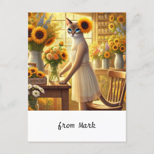 Postal Festiva Gato de otoño con flores - Saludo de temporada de 