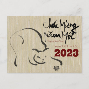 Postal Festiva Gato de pintura original Año Nuevo Vietnamita 2023