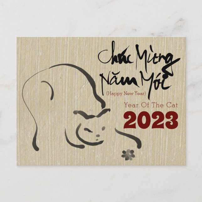 Postal Festiva Gato de pintura original Año Nuevo Vietnamita 2023 (Anverso)