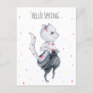 Postal Festiva Gato de primavera de corte