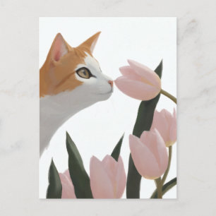 Postal Festiva Gato de primavera y arte floral