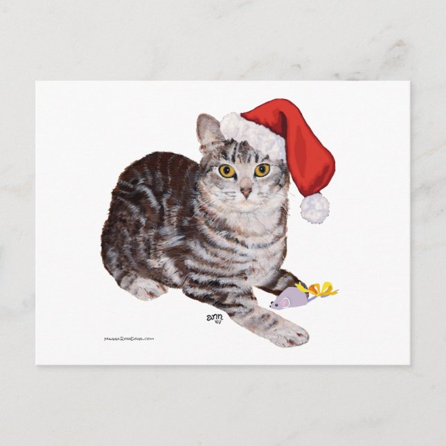 Postal Festiva Gato de Shorthair Tabby estadounidense - Navidades (Anverso)