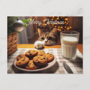 Postal Festiva Gato de Tabby corto llegando a Navidades de cookie