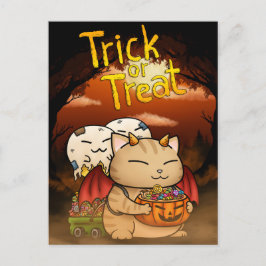 Postal Festiva Gato del pequeño diablo de Halloween