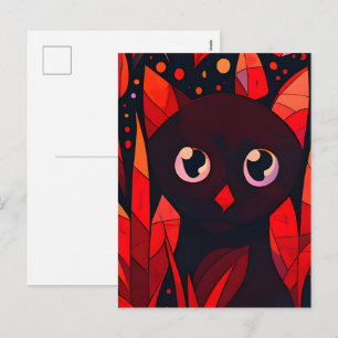 Postal Festiva Gato divertido escondiéndose detrás de hojas al es