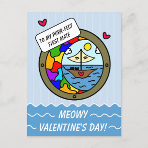 Postal Festiva Gato dulce Adventure Sailboat Valentine