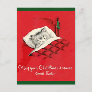 Postal Festiva Gato en la cama en Navidades