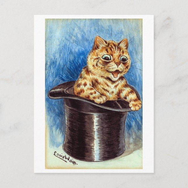 Postal Festiva Gato en un sombrero superior Louis Wain Holiday Po (Anverso)