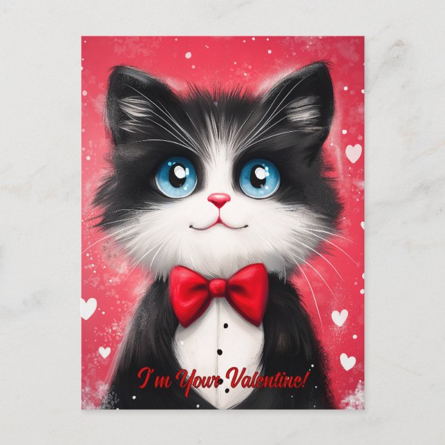 Postal Festiva Gato Esmoquin de San Valentín (Anverso)