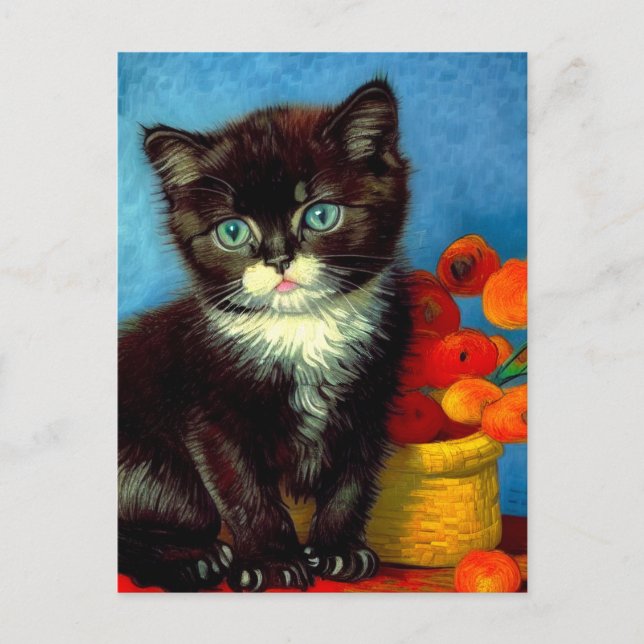 Postal Festiva Gato esmoquin de Van Gogh  (Anverso)