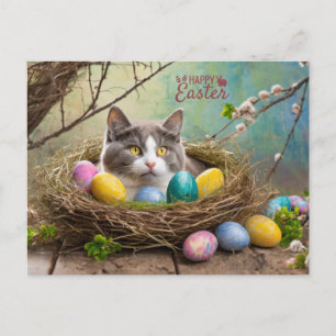 Postal Festiva Gato Feliz de Pascua