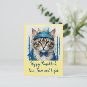 Postal Festiva Gato festivo disfrazado y juguetón saludo de Hanuk