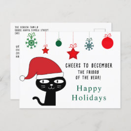 Postal Festiva Gato festivo lindo con un Sombrero Rojo moderno