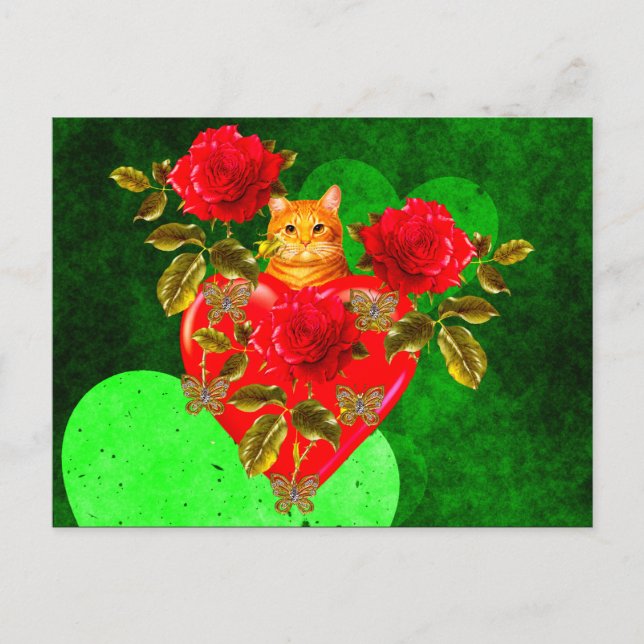 Postal Festiva Gato Kitty Valentine (Anverso)