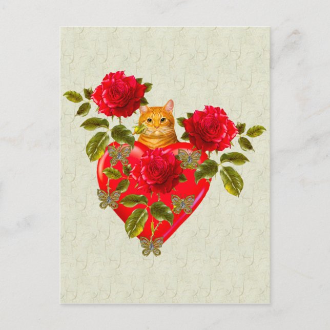 Postal Festiva Gato Kitty Valentine (Anverso)