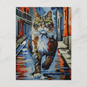 Postal Festiva gato, kotofey, calle, ciudad, animal