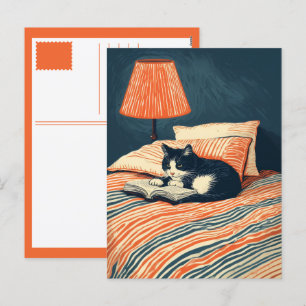 Postal Festiva gato leyendo