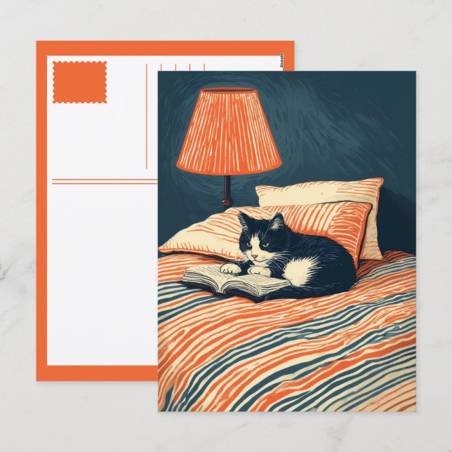 Postal Festiva gato leyendo (Anverso / Reverso)