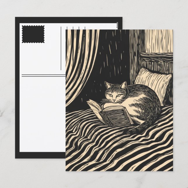 Postal Festiva gato leyendo (Anverso / Reverso)