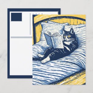 Postal Festiva gato leyendo