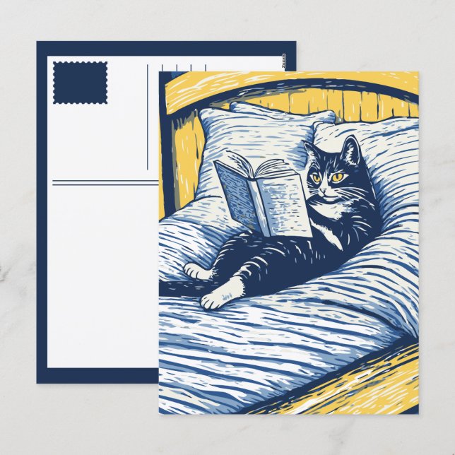 Postal Festiva gato leyendo (Anverso / Reverso)